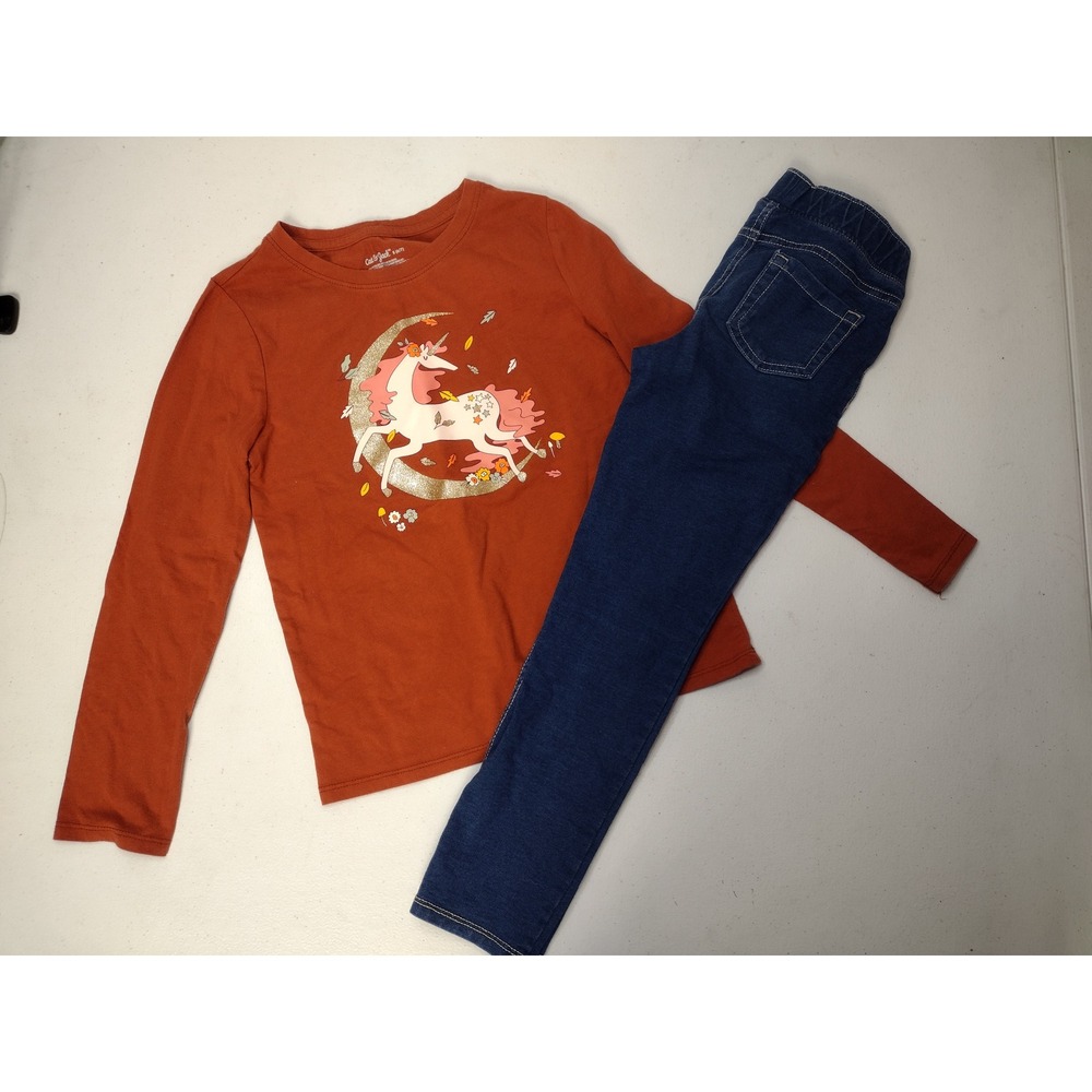 Cat & Jack Unicorn Moon Shirt & Jumping Beans Denim Jeggings Set Girls 6